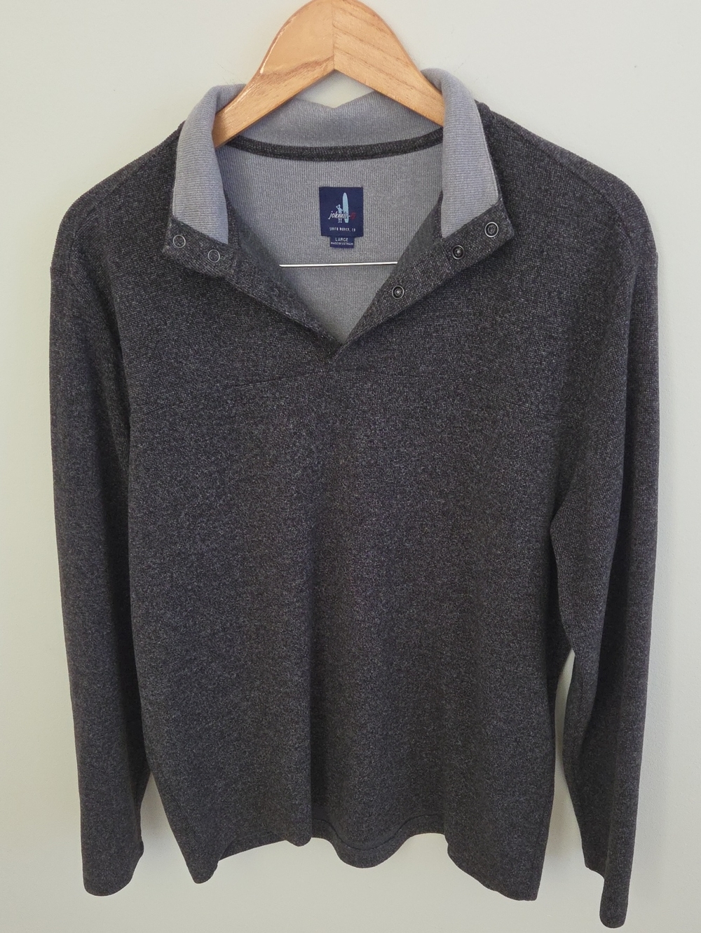 Johnnie-O Men’s Sully Quarter Snap-Button Collar Sweater - Large Charcoal Gray